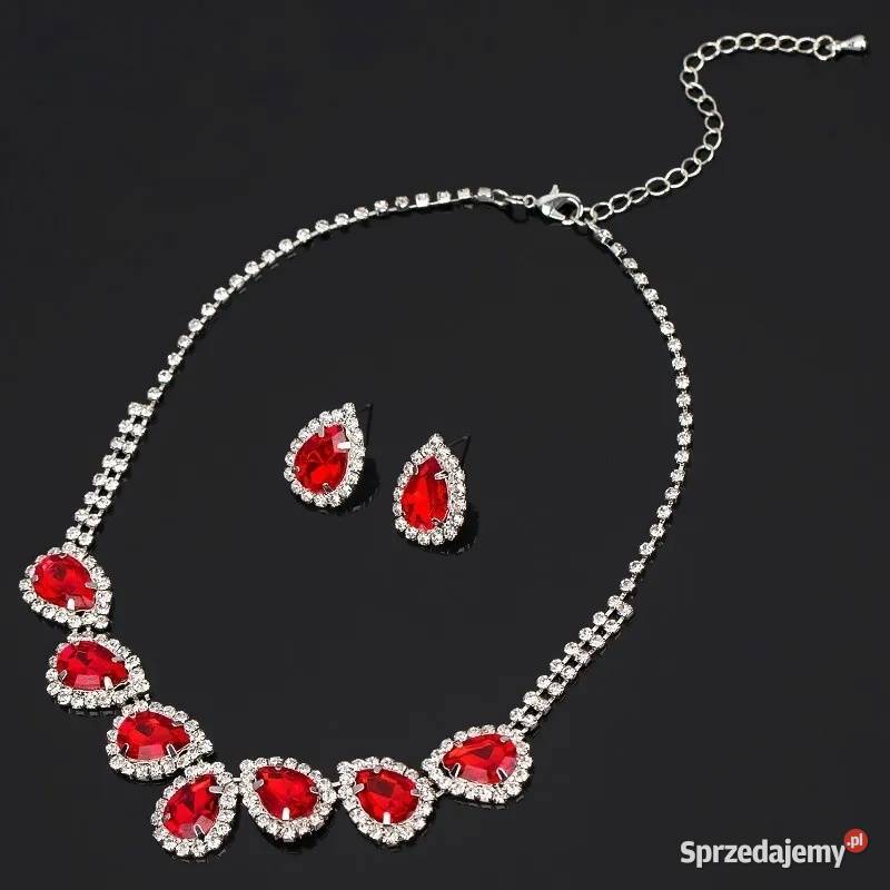 Zestaw biżuterii kolia kolczyki czerwone łezki posrebrzane zachodniopomorskie