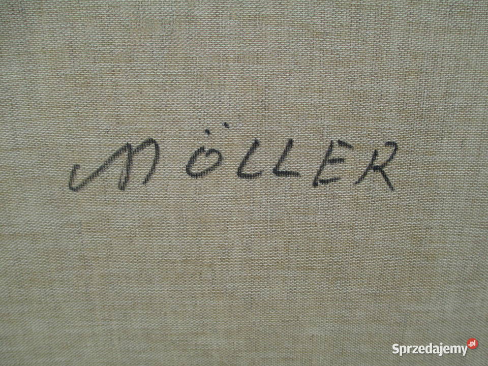 Obraz olejny Przystań Szwecja lata 70 Lublin