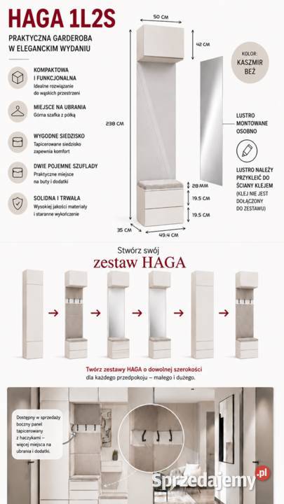 Garderoba HAGA Szafka 2 Szuflady Do Korytarza 238cm Szafy i garderoby