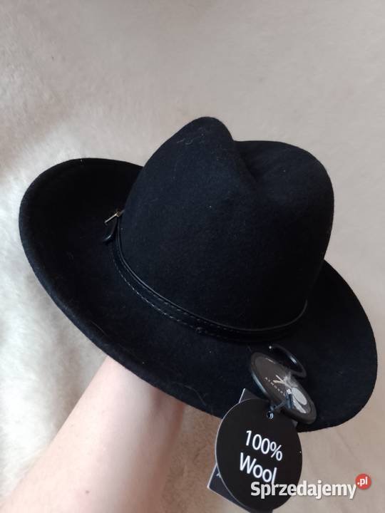 Wełniany Czarny kapelusz z Londynu 100 WełnaNOWY Dla kobiet małopolskie Kraków