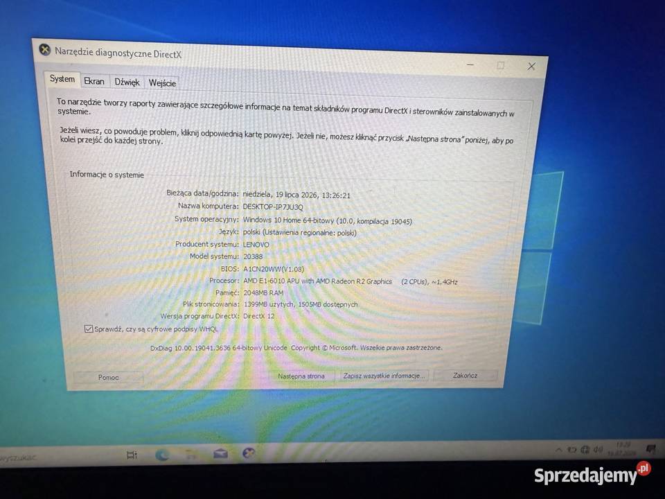 Laptop Lenovo dysk ssd Windows 10 15-15.9" Wejherowo