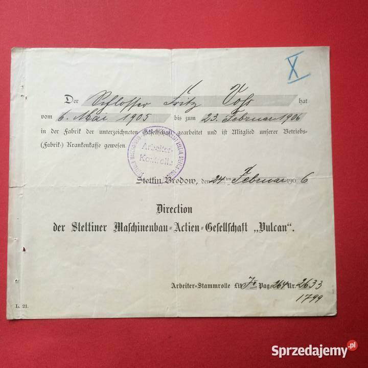 1238 Dokument Niemiecki zachodniopomorskie Szczecin