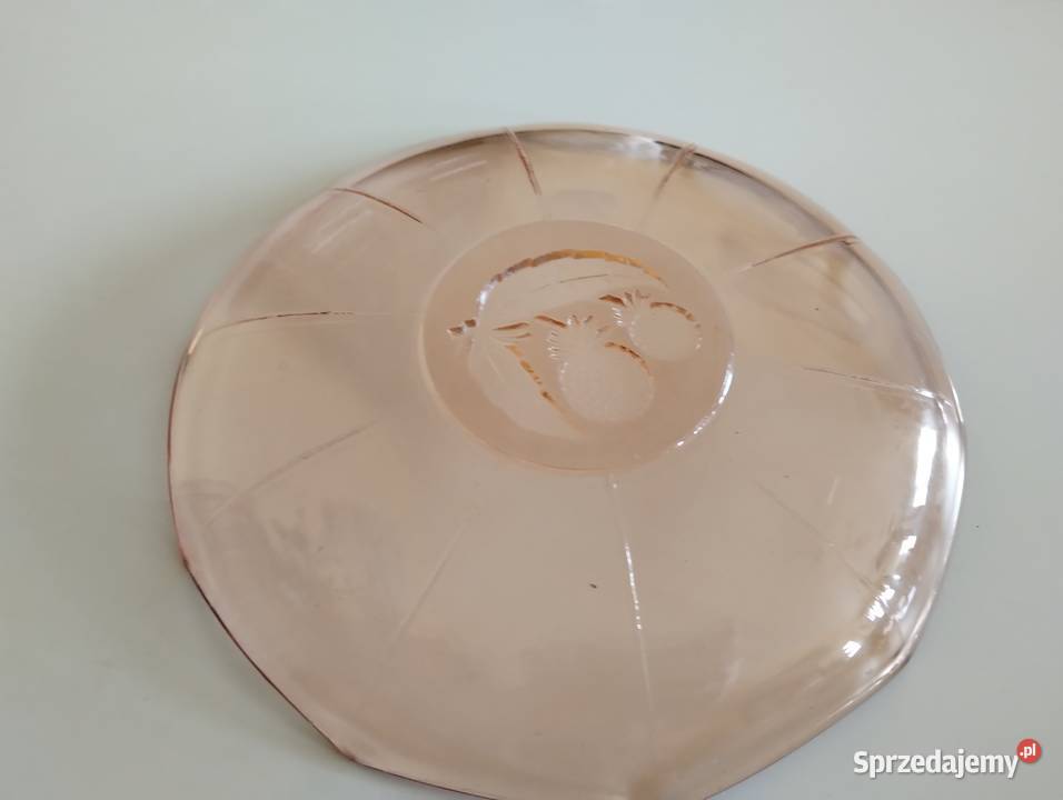 PRL patera art deco szkło rozalinowa maliny Łódź