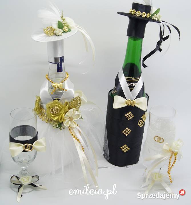 Komplet Ubranka na butelki i Kieliszki ozdobne Zielona Góra