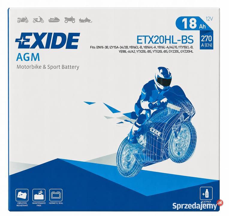 Akumulator EXIDE AGM ETX20HLBS 18Ah 270A dolnośląskie Jelcz-Laskowice