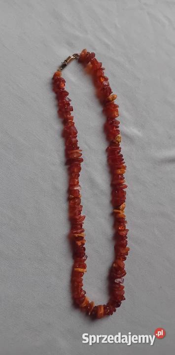 Naszyjnik z nieoszlifowanych bursztynów PRL Dł