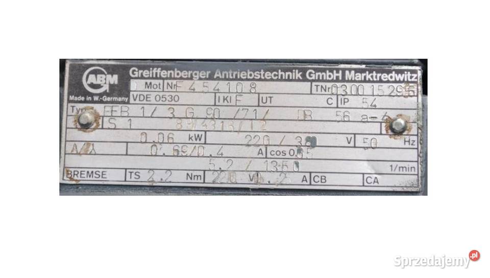 Motoreduktor 006kw 52obr z hamulcem Firmy ABM lubuskie Kargowa
