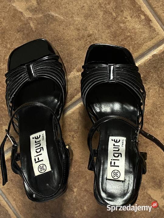 Czarne damskie sandaly na platformie i obcasie skóra ekologiczna Lublin