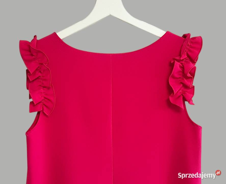 Damska sukienka elegancka różowa rękaw falbanka Długość Midi Chrzanów