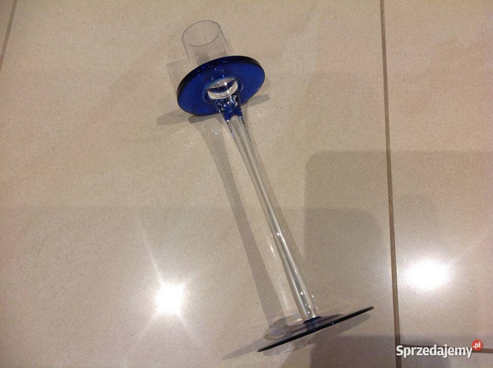 Świecznik Szklany w Kolorze Kobaltowym Vintage Nowa Sól