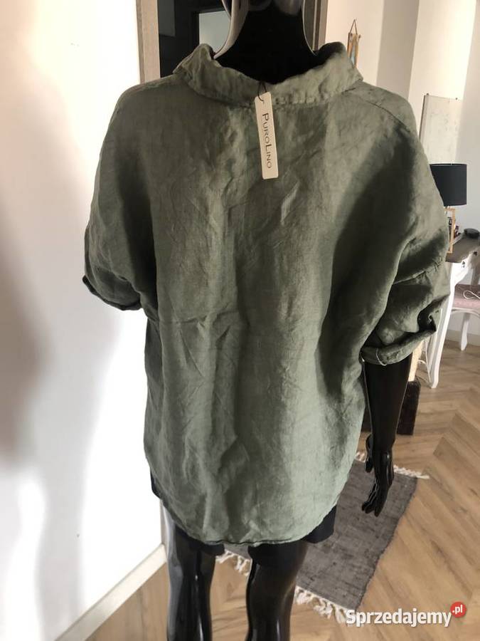 Lniana koszula khaki lniana koszula na guziki Lubań