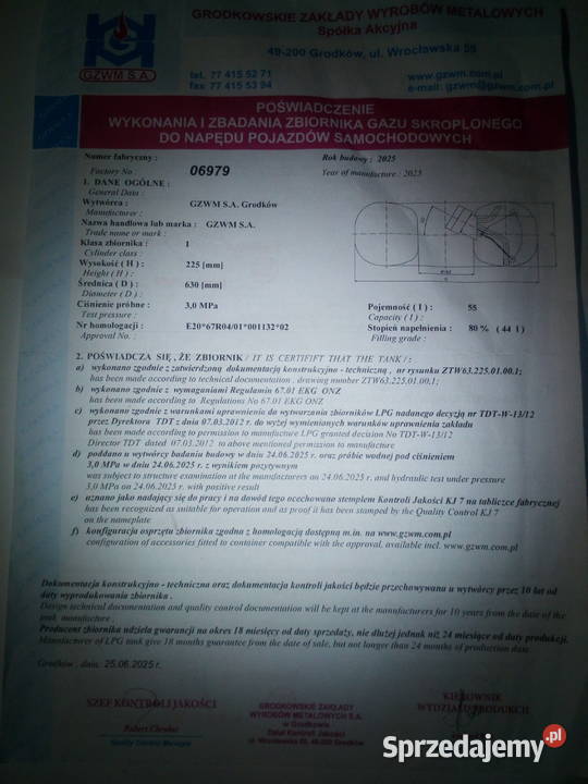 Zbiornik LPG 55 l z zaworem 2031 Pozostałe śląskie Szczekociny