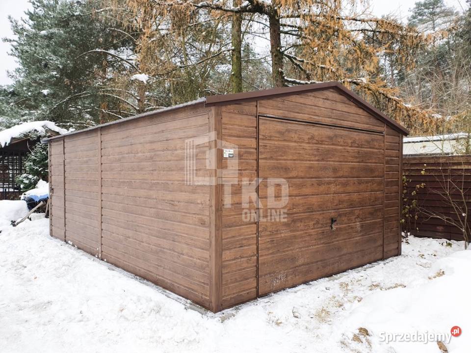 Garaż Blaszany 4x5 Brama drzwi orzech dwuspadowy Garaże i miejsca postojowe sprzedam