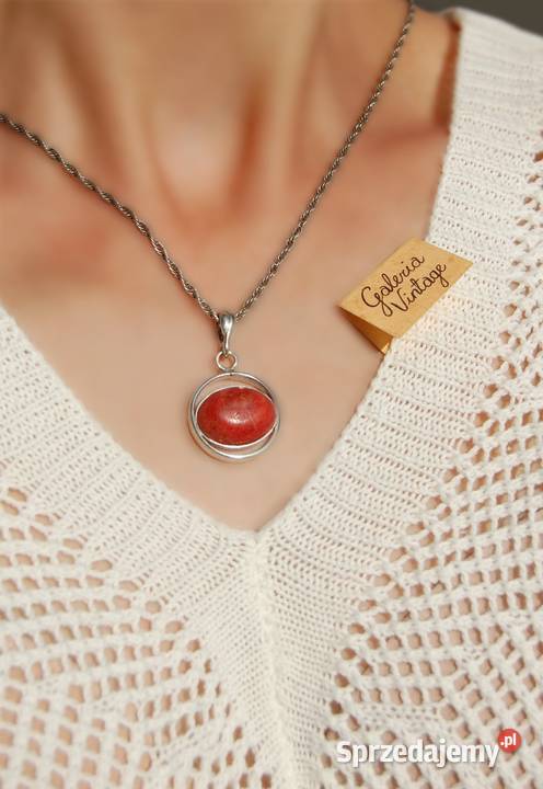 Wisior elipsa koral czerwony srebro pr 925 srebrne sprzedam