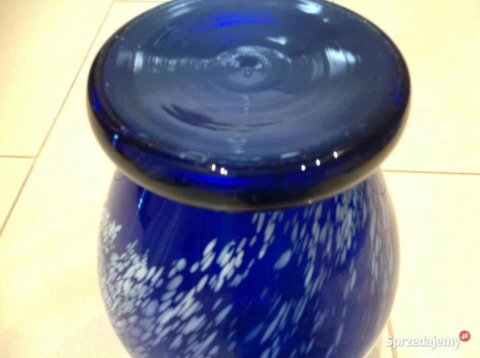 Stary Wazon Szklany Kobaltowy Murano z Białym