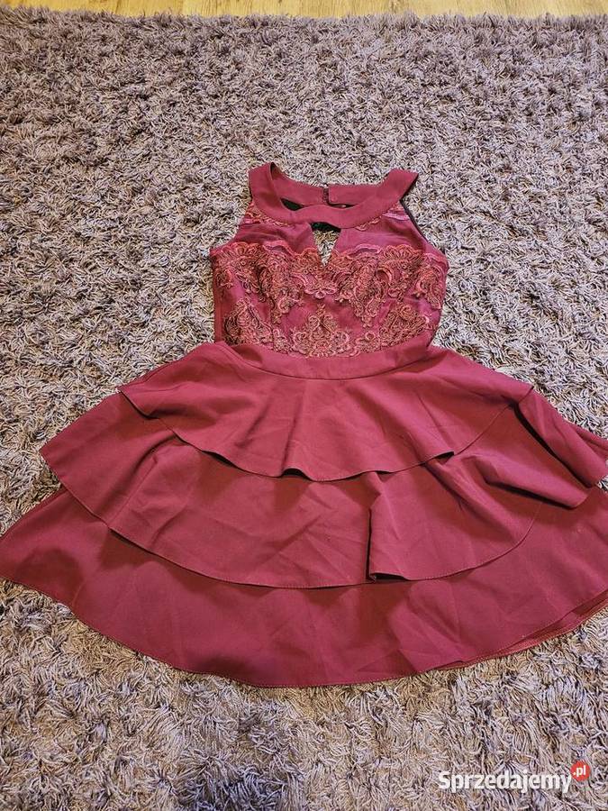 Sukienka z falbankami bordowa Warszawa