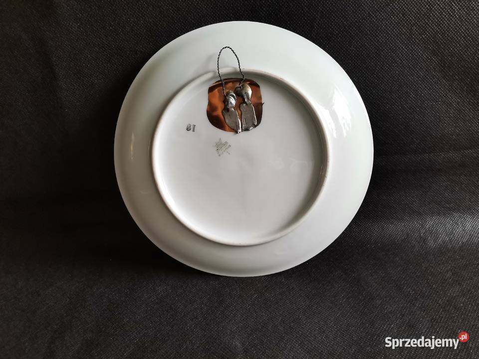 Stary wiszący talerz ozdobny Powóz porcelana