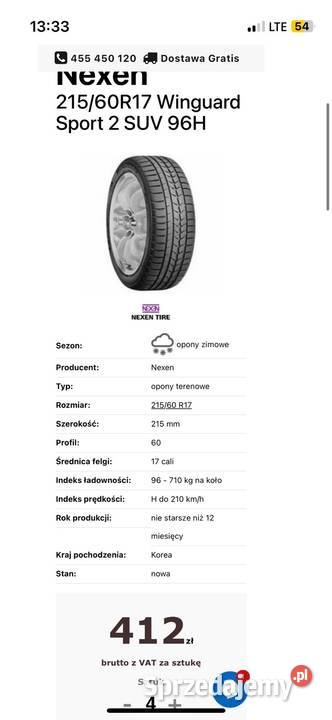 Opony zimowe Nexen 225x60x17 SUV