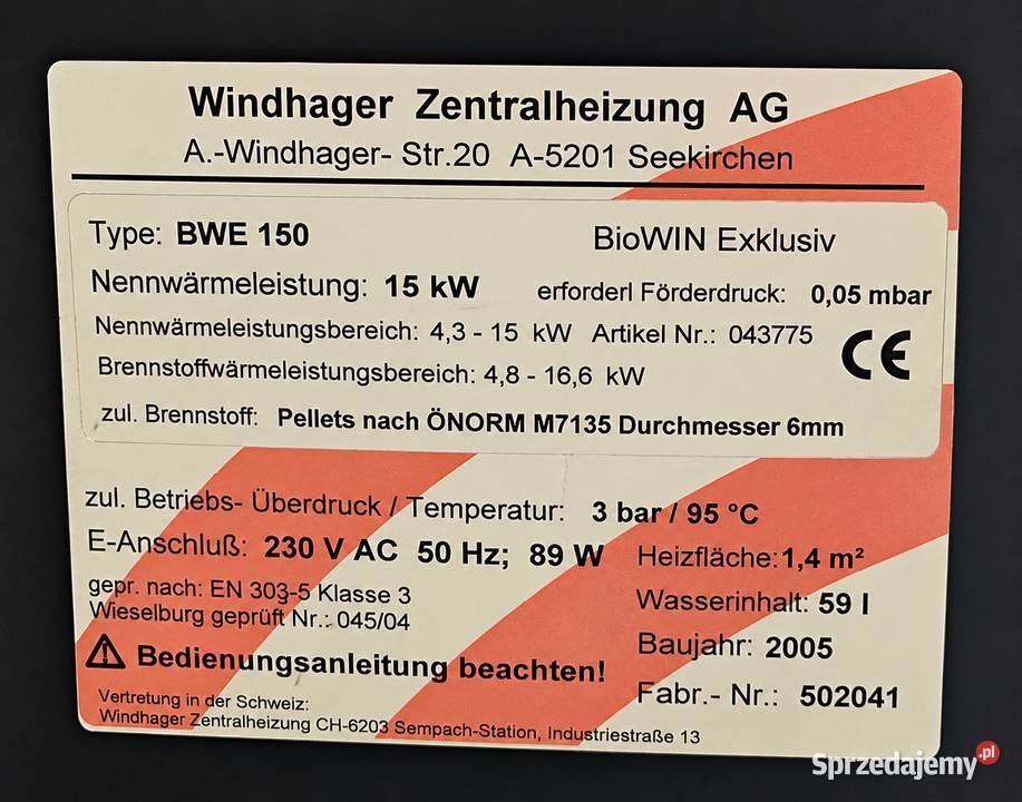 CAŁA POLSKA WINDHAGER 15 kW Kocioł na Pellet Kotły i Piece CO Wrocław sprzedam