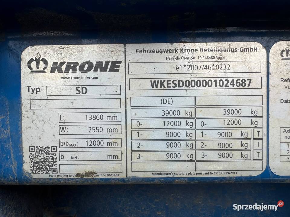 Krone Model mega osie BPW bęben wielkopolskie sprzedam