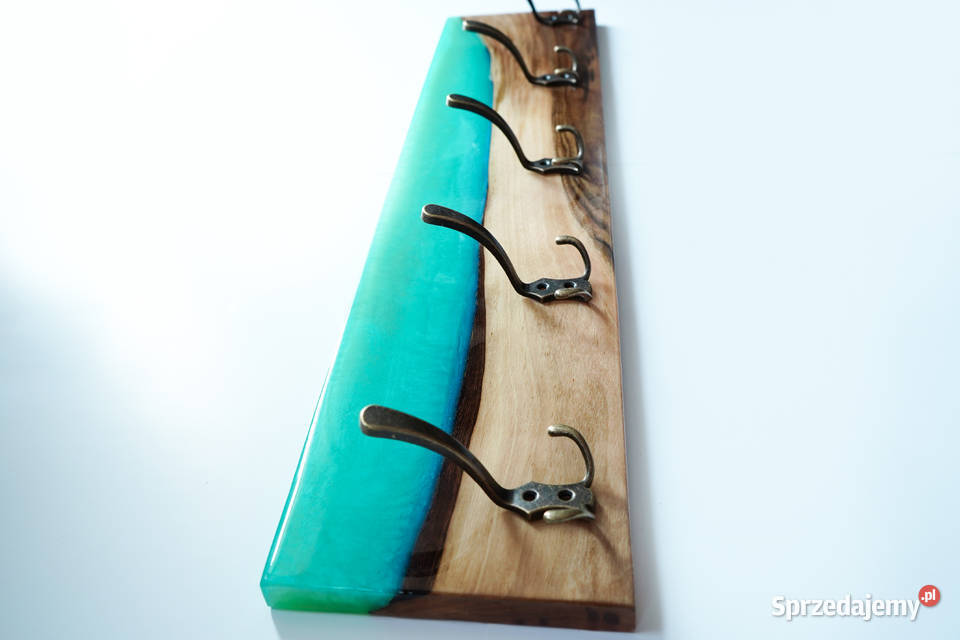 Wieszak ścienny turkusowy z drewna i żywicy 2.5cm Warszawa sprzedam