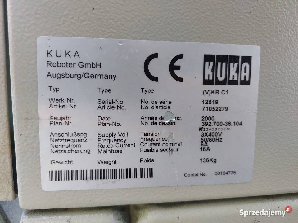 Robot przemysłowy KUKA KR2002 Sterowanie KR C1 Gorzów Wielkopolski