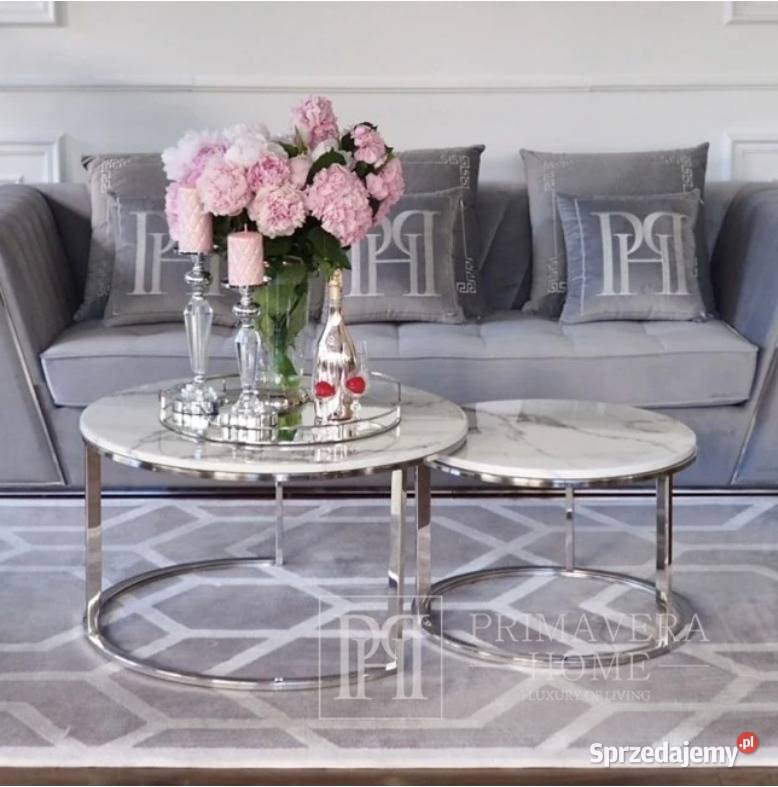 Stolik kawowy nowoczesny srebrny styl glamour z 45cm Warszawa