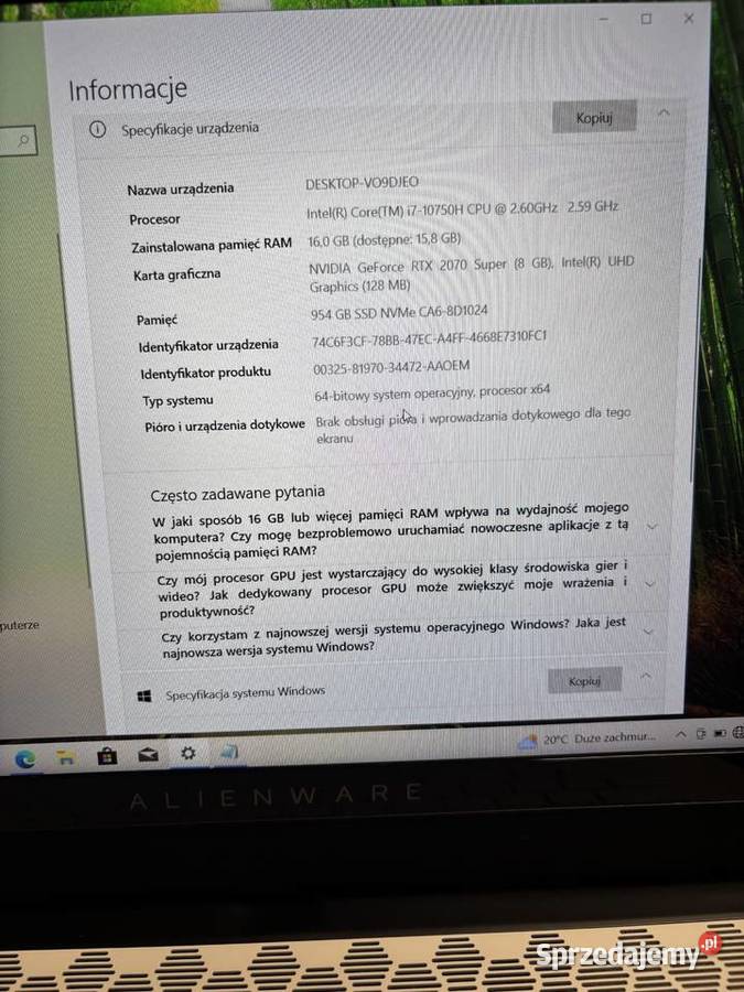Dell Alienware m15 R3 i710750H RTX 2070 Super