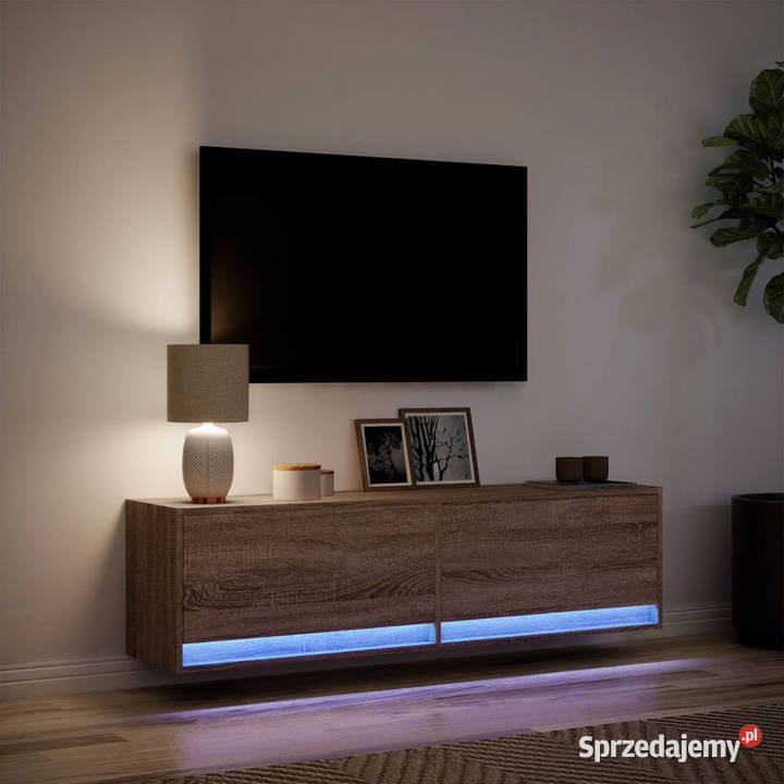 Ścienna szafka TV z LED brązowy dąb 140x31x38 Warszawa