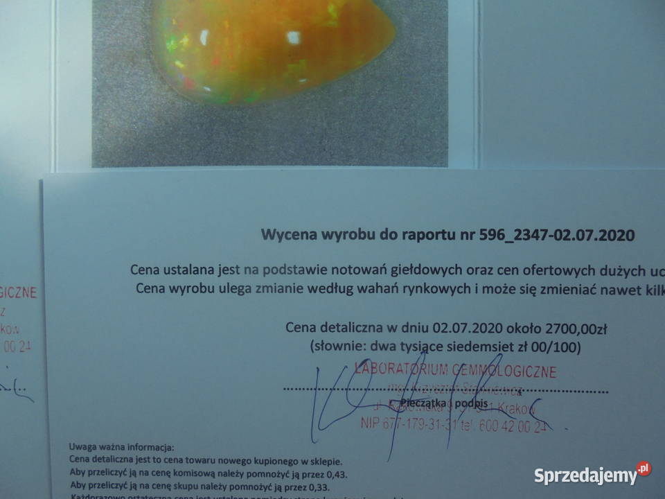 certyfikat duży naturalny opal etiopski 1143 ct