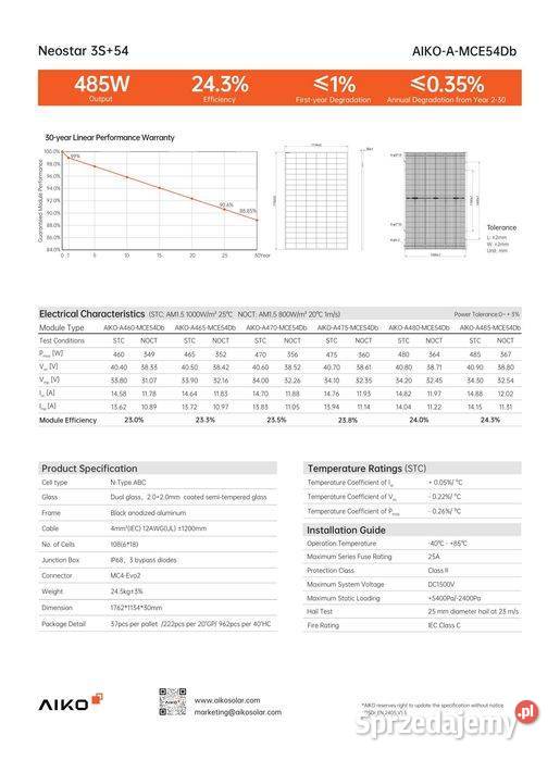 Panel fotowoltaiczny AIKO A475MCE54Db 475 W full małopolskie