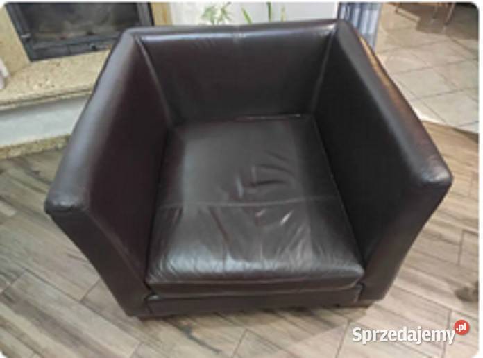 Fotel 96x96 i dwie pufy 84x78 w skórze Szadek