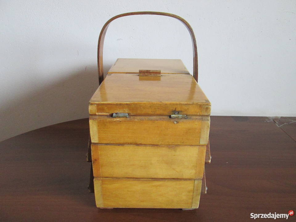 Stara niciarka PRL drewniana skłądana przybornik Antykwariat