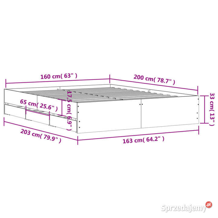 Rama łóżka z szufladami biała 160x200 WM3207259 Warszawa