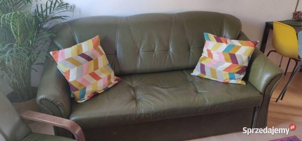 Sofa skórzana rozkładana zielona Dom i Ogród Gdańsk