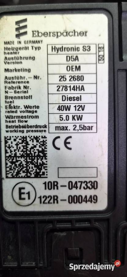 Sterownik kaseta plytka Eberspacher Hydronic S3 Odolanów sprzedam