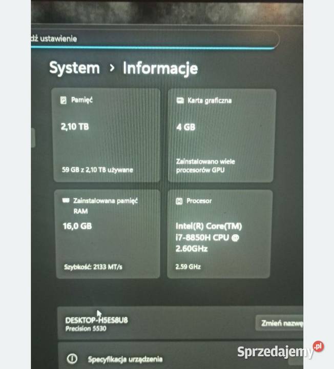 Laptop Dell Precision 5530 intel i7 16 GB RAM 16GB Dell Żuromin sprzedam