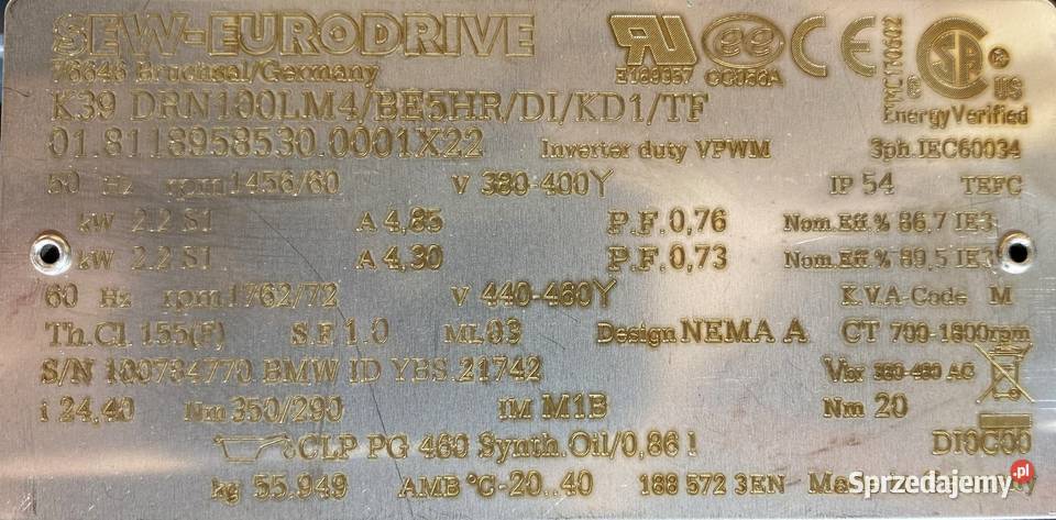 motoreduktor przekładnia 22kW 60obr HAMULEC SEW Pigża