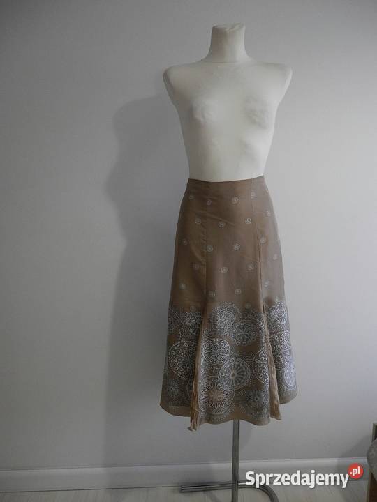 Spódnica Jedwabna 100 Naturalny Jedwab Beżowa Rozkloszowana  Łomża