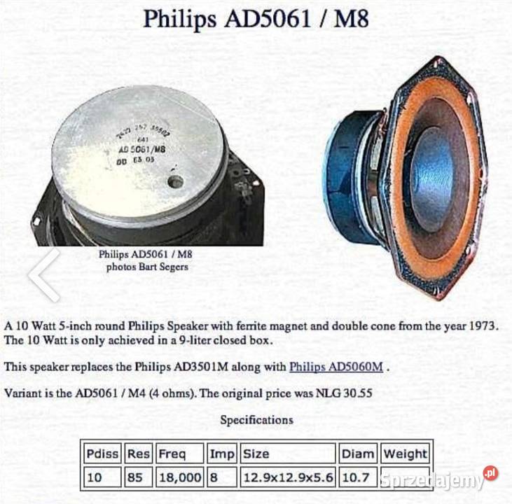 PHILIPS AD5061T8 Głośniki Szerokopasmowe sprzedam