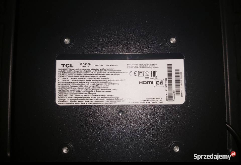 Telewizor TCL model 32D4300 32 Toruń