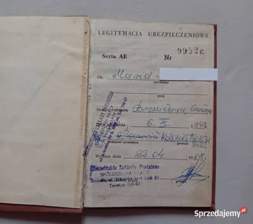 Legitymacja ubezpieczeniowa Szczecińskie Zakłady Koźminek