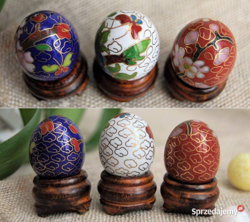 Jajko emalia cloisonne Chiny mosiądz antyk wielokolorowy Figurki i rzeźby Lublin