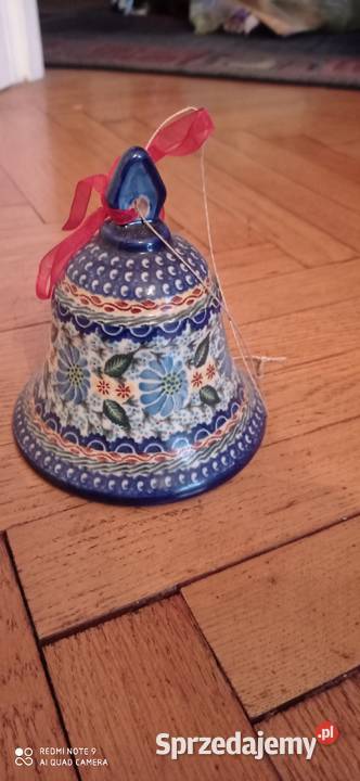 Dzwoneczek duży ceramiczny malowany niebieski odcienie błękitu Warszawa