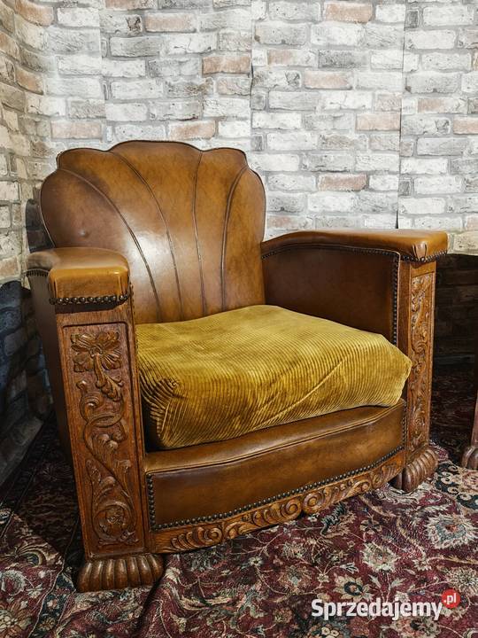 Dwa potężne fotele z prawdziwej skóry i drewna Sandomierz sprzedam