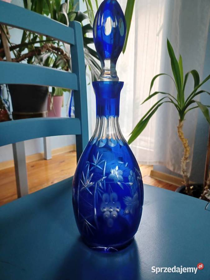Karafka kryształowa Hortensja kobalt Porcelana i szkło Łódź sprzedam