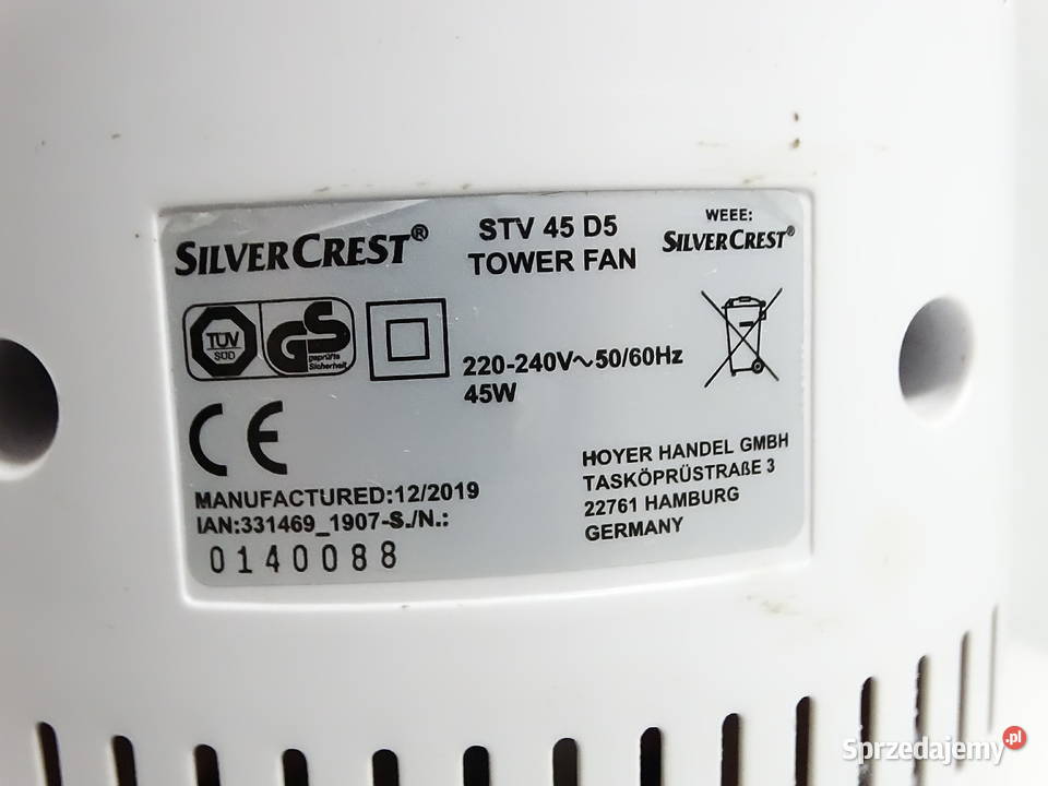 Wentylator kolumnowy SilverCrest stv 45 d5 45W Biłgoraj sprzedam