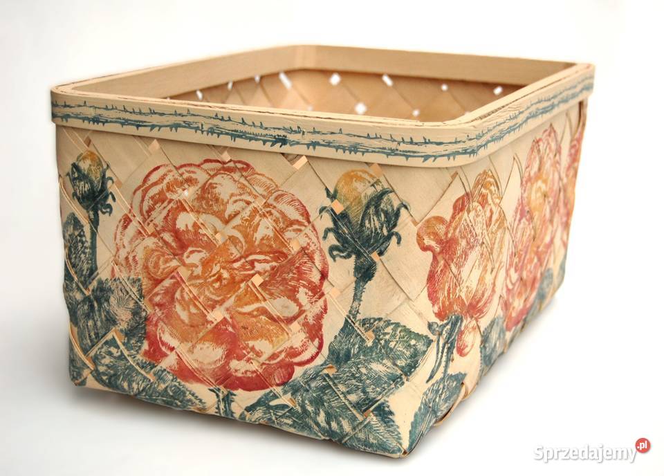 Ręcznie malowany kosz z łuby do przechowywania Wyposażenie wnętrz lubelskie Lublin