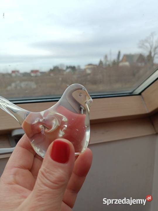 Szkło ptak wróbelek przycisk do papieru figurka Zamość