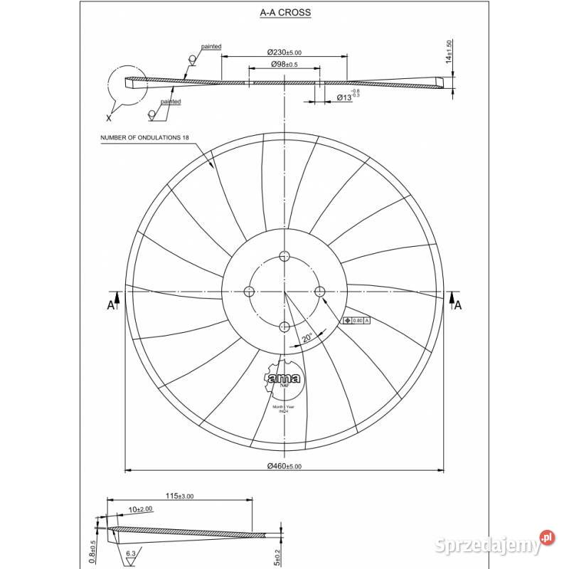 Talerz 460 mm 4 otworowy grubość 5 mm typ SKF małopolskie Kamionna